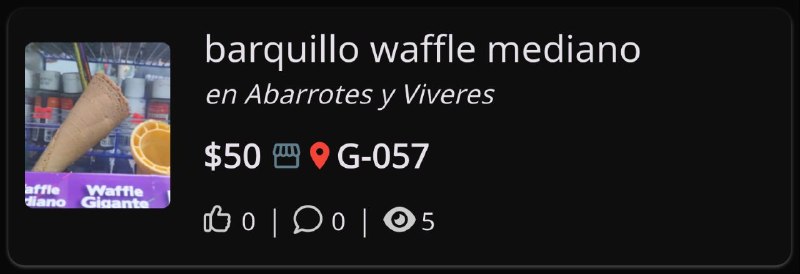 Mira este producto: barquillo waffle medianoPrecio: $50.0Ubicación: G-057Link: 