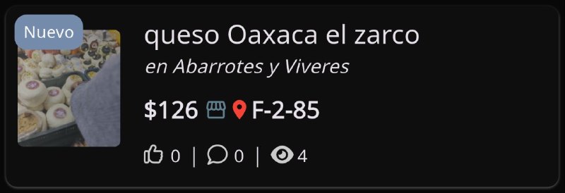 Mira este producto: queso Oaxaca el zarcoPrecio: $126.0Ubicación: F-2-85Link: 